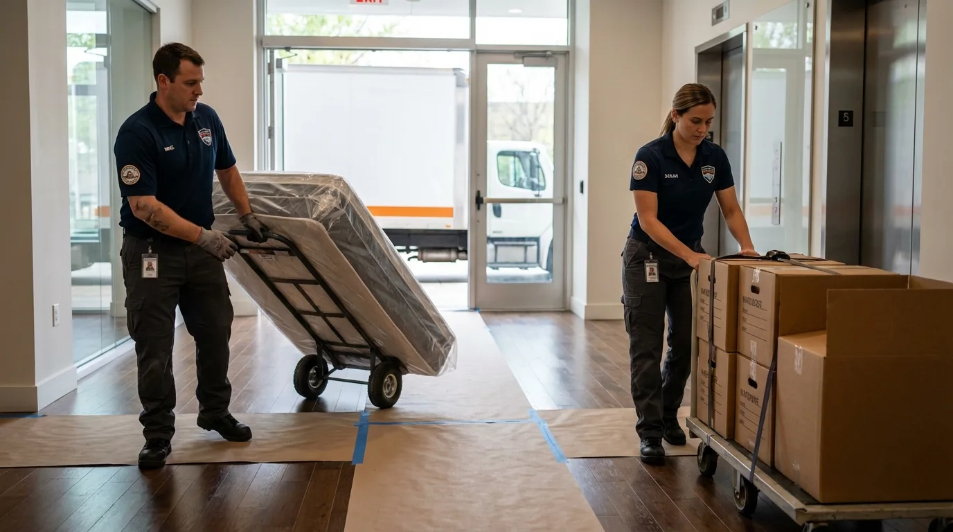 Professional apartment movers loading elevator in Turner, OR